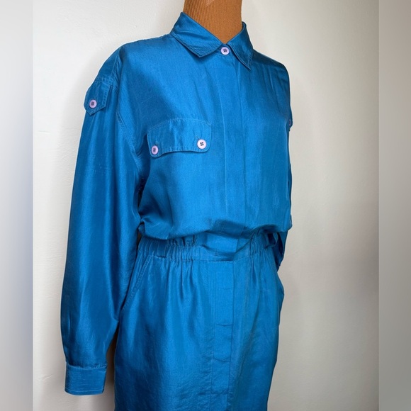 Vintage Diane Gilman 100% Silk Long Sleeved Midi Dress Size 12 - Picture 2 of 8